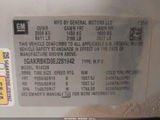 Продаж на аукціоні авто 2014 Buick Enclave Leather, vin: 5GAKRBKD0EJ281942, номер лоту: 45241902