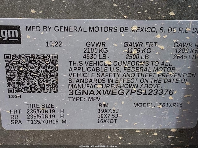 Aukcja sprzedaży 2023 Chevrolet Equinox Awd Rs, vin: 3GNAXWEG7PS123376, numer aukcji: 45241909