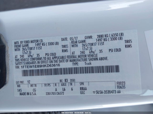 Ford F-150 Xl 2017 1FTEW1E89HKD63616 Image 9