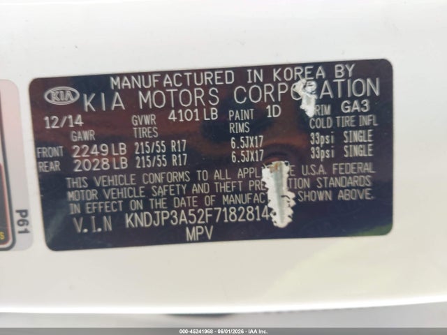 Aukcja sprzedaży 2015 Kia Soul +, vin: KNDJP3A52F7182814, numer aukcji: 45241968