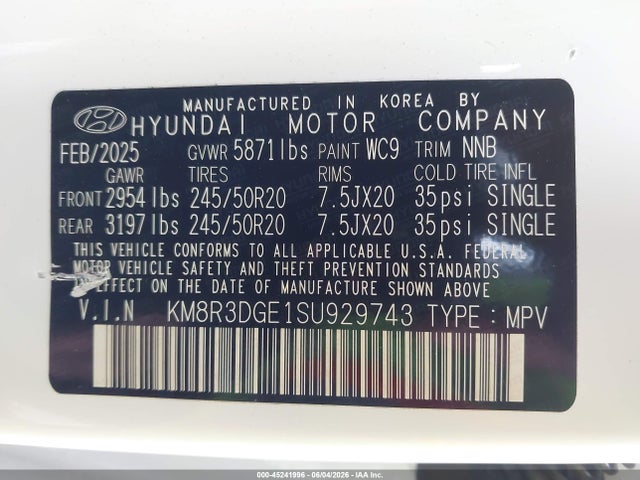 Hyundai Palisade Xrt 2025 KM8R3DGE1SU929743 Image 9