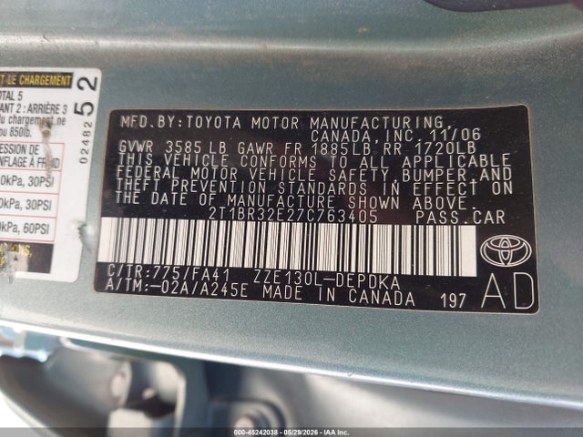 Продажа на аукционе авто 2007 Toyota Corolla Ce, vin: 2T1BR32E27C763405, номер лота: 45242038