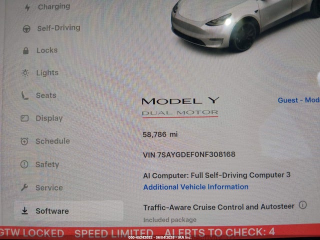 2022 Tesla Model Y Performance Dual Motor All-wheel Drive მანქანა იყიდება აუქციონზე, vin: 7SAYGDEF0NF308168, აუქციონის ნომერი: 45242052