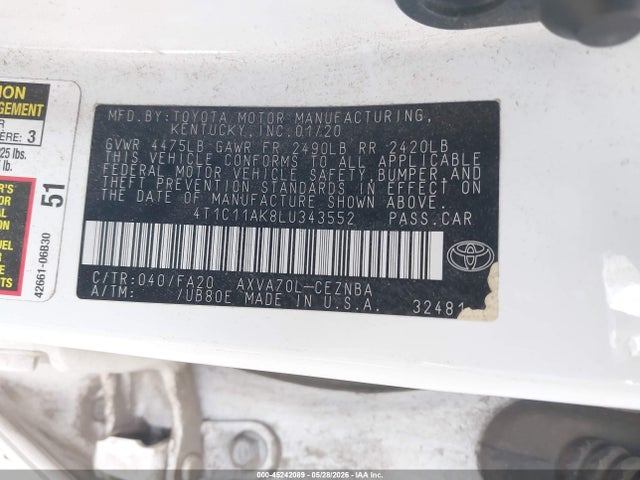 Toyota CAMRY LE 2020 4T1C11AK8LU343552 Image 9