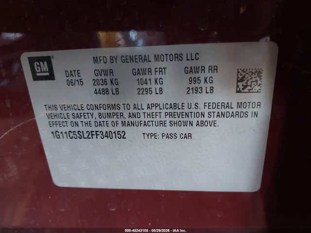Chevrolet MALIBU 1LT 2015 1G11C5SL2FF340152 Image 9