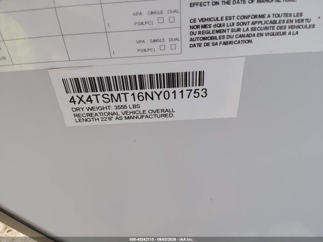 Aukcja sprzedaży 2022 Forest River Other, vin: 4X4TSMT16NY011753, numer aukcji: 45242115