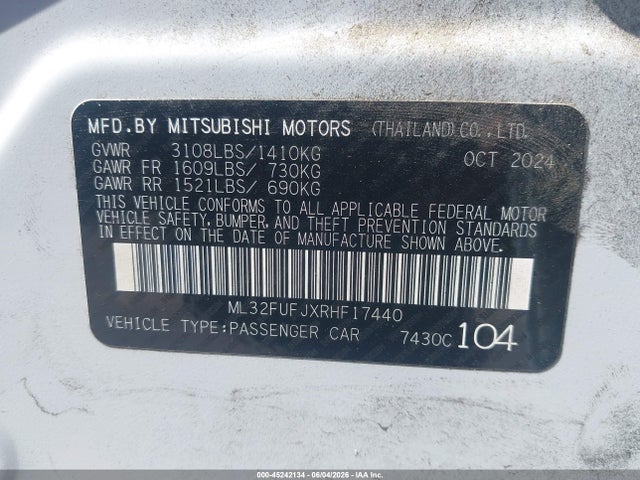 Продаж на аукціоні авто 2024 Mitsubishi Mirage G4 Le, vin: ML32FUFJXRHF17440, номер лоту: 45242134