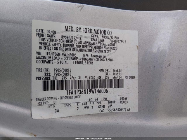 Продаж на аукціоні авто 2009 Ford Focus Ses, vin: 1FAHP36N19W146006, номер лоту: 45242136