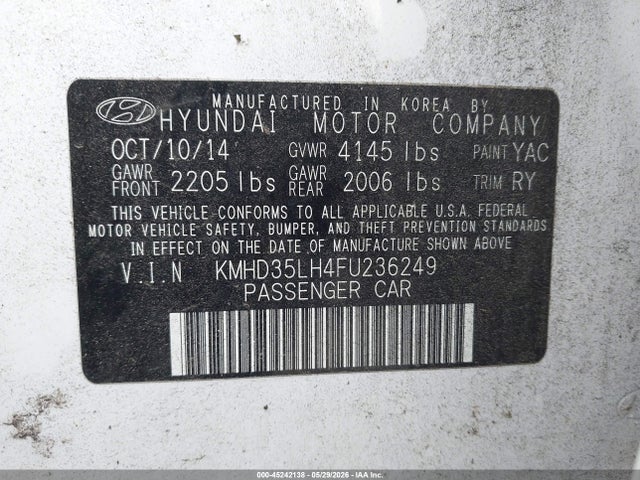 Продаж на аукціоні авто 2015 Hyundai Elantra Gt, vin: KMHD35LH4FU236249, номер лоту: 45242138