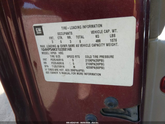 2001 Buick Lesabre Custom მანქანა იყიდება აუქციონზე, vin: 1G4HP54K31U268148, აუქციონის ნომერი: 45242145