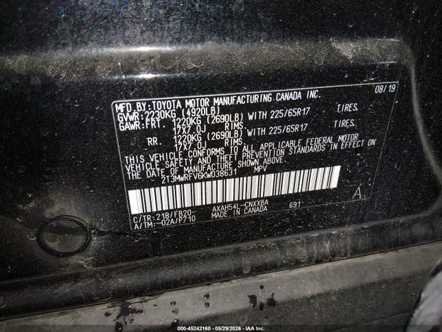 2T3MWRFV6KW038631 Toyota Rav4 Hybrid Le