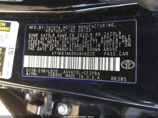 2024 Toyota Camry Xse მანქანა იყიდება აუქციონზე, vin: 4T1K61AK6RU846020, აუქციონის ნომერი: 45242167