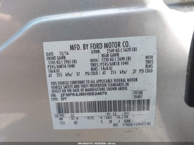 Aukcja sprzedaży 2017 Ford Edge Sel, vin: 2FMPK4J86HBB24879, numer aukcji: 45242179