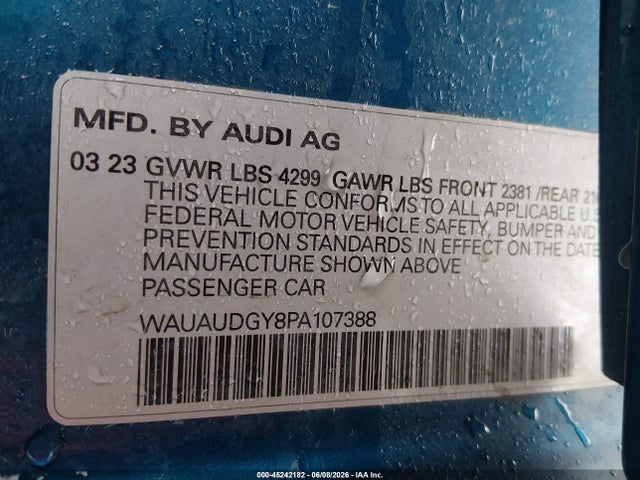 Aukcja sprzedaży 2023 Audi A3 Premium 40 Tfsi Front-wheel Drive S Tronic, vin: WAUAUDGY8PA107388, numer aukcji: 45242182