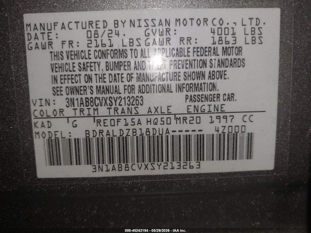 3N1AB8CVXSY213263 Nissan SENTRA SV