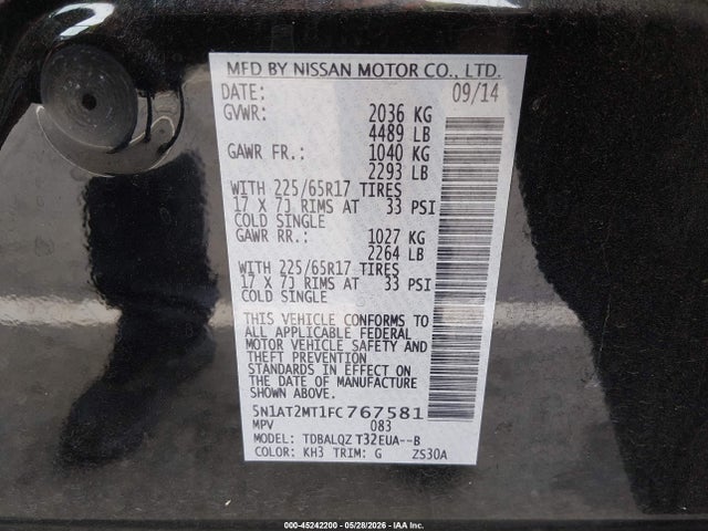 2015 Nissan Rogue Sv მანქანა იყიდება აუქციონზე, vin: 5N1AT2MT1FC767581, აუქციონის ნომერი: 45242200