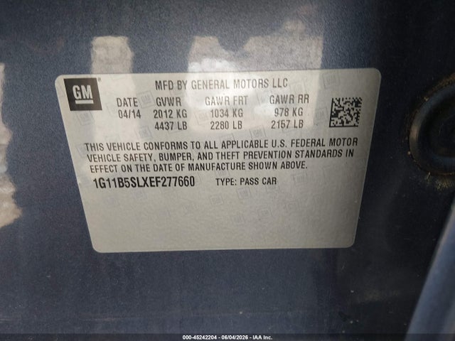 Продажа на аукционе авто 2014 Chevrolet Malibu 1ls, vin: 1G11B5SLXEF277660, номер лота: 45242204