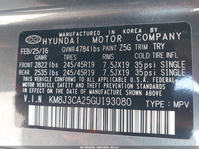 Hyundai Tucson Limited 2016 KM8J3CA25GU193080 Image 9