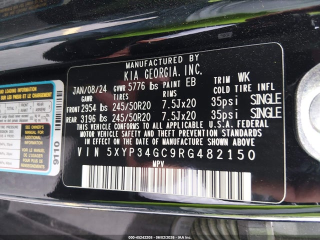 Aukcja sprzedaży 2024 Kia Telluride Ex, vin: 5XYP34GC9RG482150, numer aukcji: 45242208