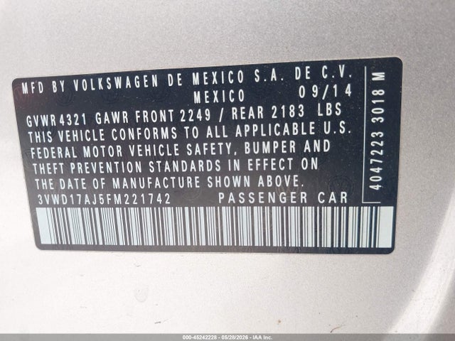 3VWD17AJ5FM221742 Volkswagen Jetta 1.8t Se