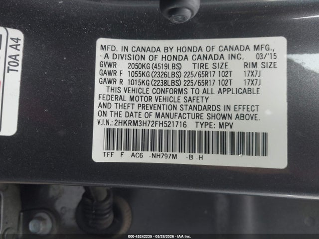 Honda Cr-v Ex-l 2015 2HKRM3H72FH521716 Image 9