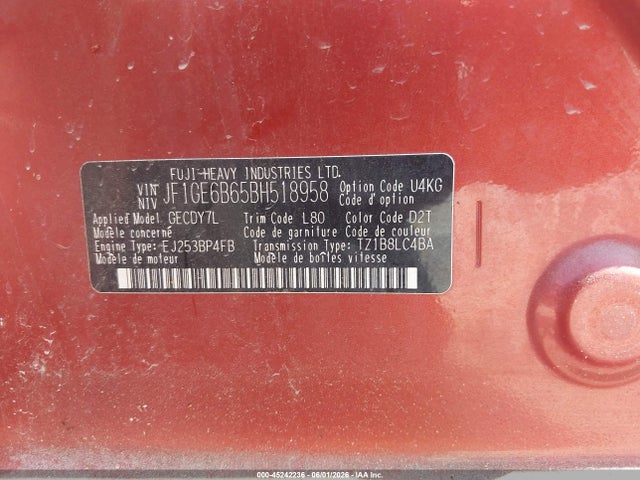 Продаж на аукціоні авто 2011 Subaru Impreza 2.5i Premium, vin: JF1GE6B65BH518958, номер лоту: 45242236