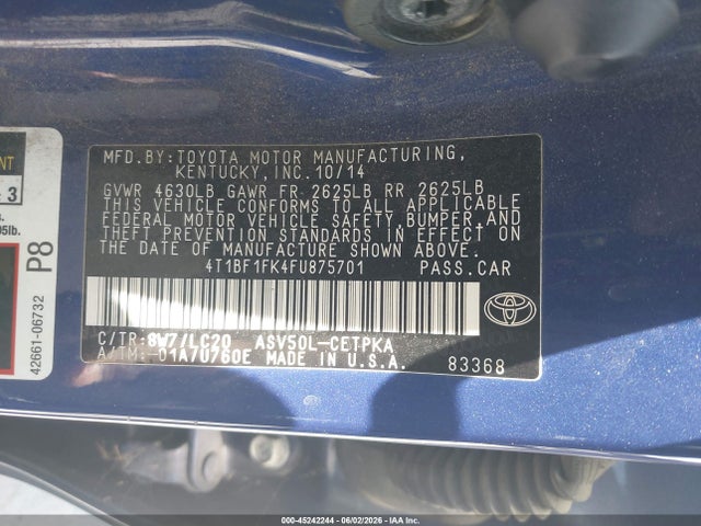 Продаж на аукціоні авто 2015 Toyota Camry Xse, vin: 4T1BF1FK4FU875701, номер лоту: 45242244