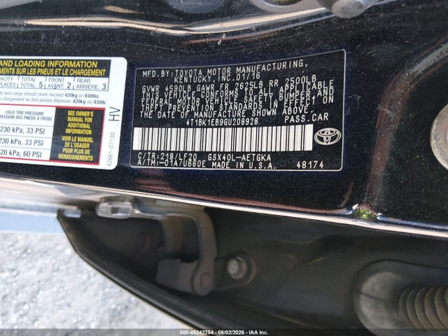 45242254 :رقم المزاد ، 4T1BK1EB9GU208928 vin ، 2016 Toyota Avalon Xle Premium مزاد بيع