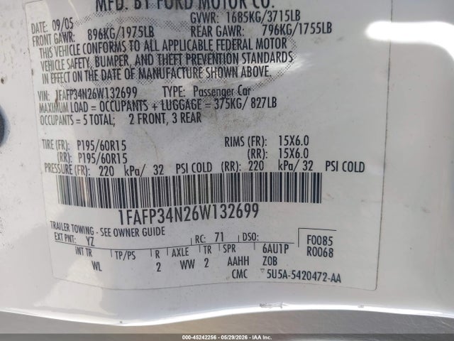 Продажа на аукционе авто 2006 Ford Focus Zx4, vin: 1FAFP34N26W132699, номер лота: 45242256