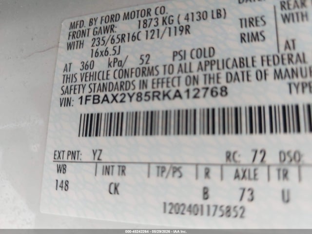45242264 :رقم المزاد ، 1FBAX2Y85RKA12768 vin ، 2024 Ford Transit-350 Passenger Van Xlt مزاد بيع