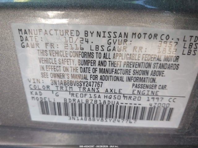 Продажа на аукционе авто 2025 Nissan Sentra S, vin: 3N1AB8BV8SY247767, номер лота: 45242287