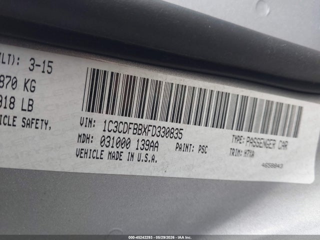 Продажа на аукционе авто 2015 Dodge Dart Sxt, vin: 1C3CDFBBXFD330835, номер лота: 45242293