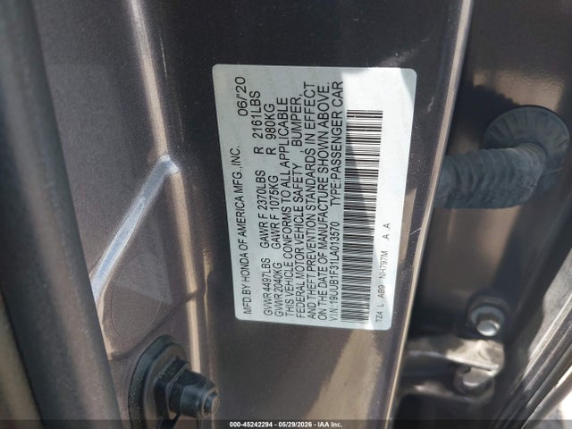 45242294 :رقم المزاد ، 19UUB1F31LA013570 vin ، 2020 Acura Tlx Standard مزاد بيع