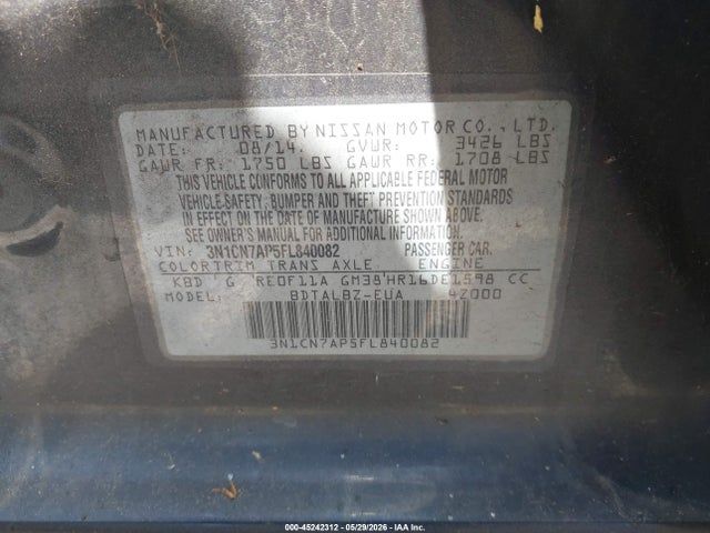 3N1CN7AP5FL840082 Nissan Versa 1.6 S/1.6 S+/1.6 Sl/1.6 Sv