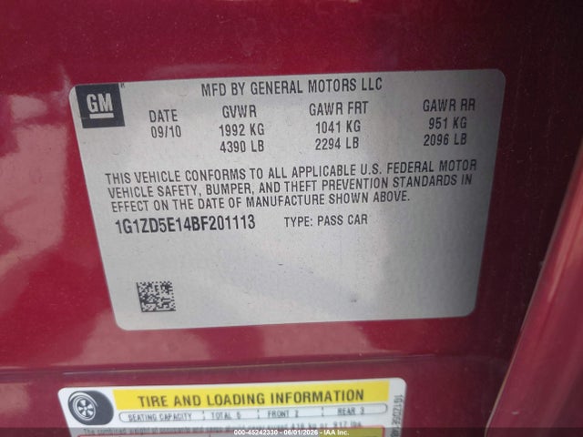 Продажа на аукционе авто 2011 Chevrolet Malibu 2lt, vin: 1G1ZD5E14BF201113, номер лота: 45242330
