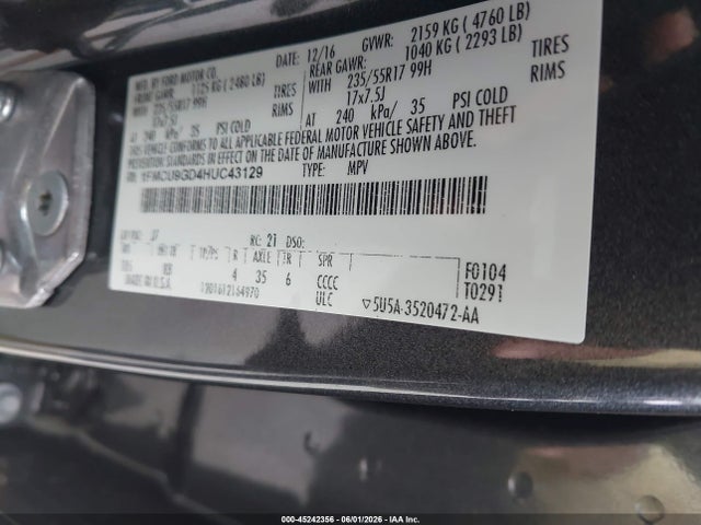 Aukcja sprzedaży 2017 Ford Escape Se, vin: 1FMCU9GD4HUC43129, numer aukcji: 45242356