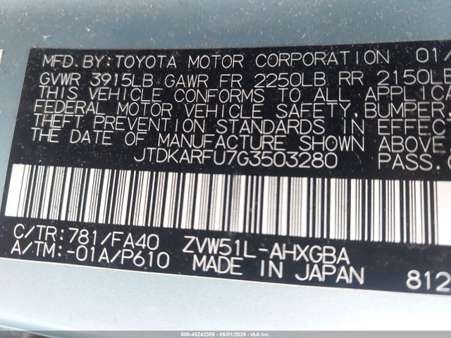 Продаж на аукціоні авто 2016 Toyota Prius Three, vin: JTDKARFU7G3503280, номер лоту: 45242359