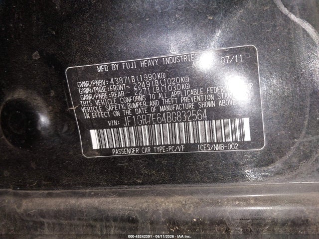Продаж на аукціоні авто 2011 Subaru Impreza Wrx, vin: JF1GR7E64BG832564, номер лоту: 45242391