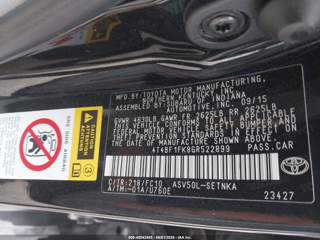Aukcja sprzedaży 2016 Toyota Camry Le, vin: 4T4BF1FK8GR522899, numer aukcji: 45242405