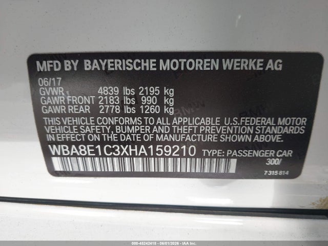 WBA8E1C3XHA159210 BMW 330e Iperformance