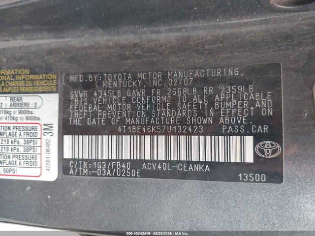 Aukcja sprzedaży 2007 Toyota Camry Le, vin: 4T1BE46K57U132423, numer aukcji: 45242419