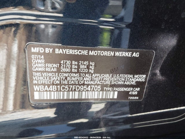 Aukcja sprzedaży 2015 Bmw 435i Gran Coupe, vin: WBA4B1C57FD954705, numer aukcji: 45242432