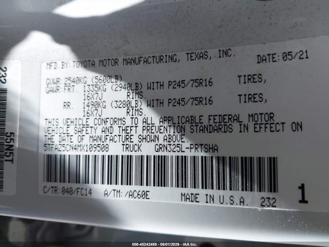 5TFAZ5CN4MX109508 Toyota Tacoma Sr5 V6