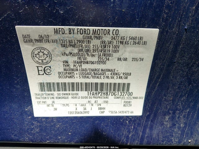2013 Ford Taurus Sel მანქანა იყიდება აუქციონზე, vin: 1FAHP2H87DG132700, აუქციონის ნომერი: 45242478