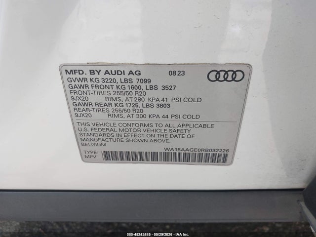 Продаж на аукціоні авто 2024 Audi Q8 E-tron Premium Plus Quattro, vin: WA15AAGE0RB032226, номер лоту: 45242485