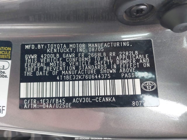45242489 :رقم المزاد ، 4T1BE32K76U644375 vin ، 2006 Toyota Camry Le مزاد بيع