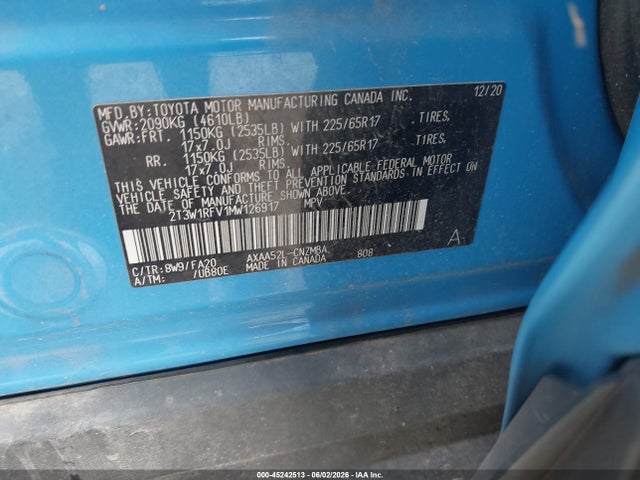 Aukcja sprzedaży 2021 Toyota Rav4 Xle, vin: 2T3W1RFV1MW126917, numer aukcji: 45242513