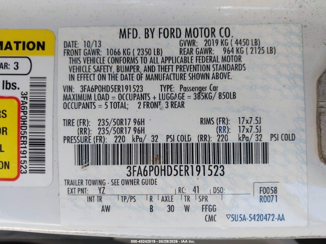 Продаж на аукціоні авто 2014 Ford Fusion Se, vin: 3FA6P0HD5ER191523, номер лоту: 45242519