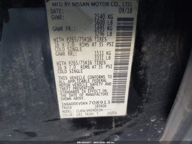 Nissan Frontier Pro-4x 2019 1N6AD0EV0KN708913 Image 9