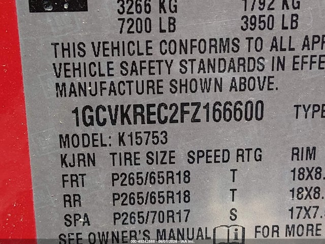 2015 Chevrolet Silverado 1500 1lt მანქანა იყიდება აუქციონზე, vin: 1GCVKREC2FZ166600, აუქციონის ნომერი: 45242588